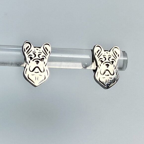 Tiny French Boxer Stud Earrings Stainless Steel - Picture 1 of 7